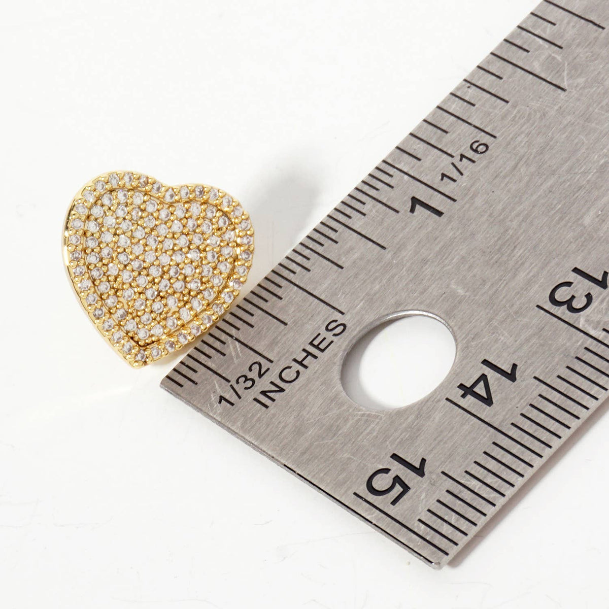 Pave-Set 15mm Heart-Shaped 18K-Gold-Dipped Stud Earrings