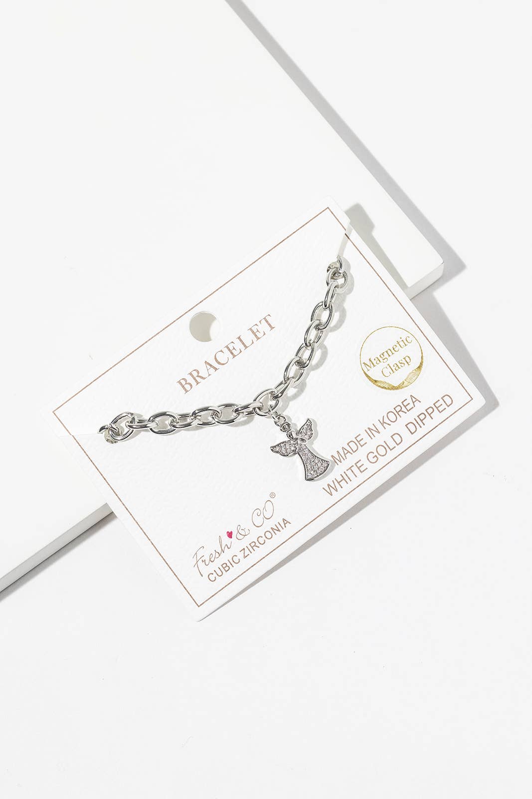 Pave Angel Charm Link Bracelet with Magnetic Clasp