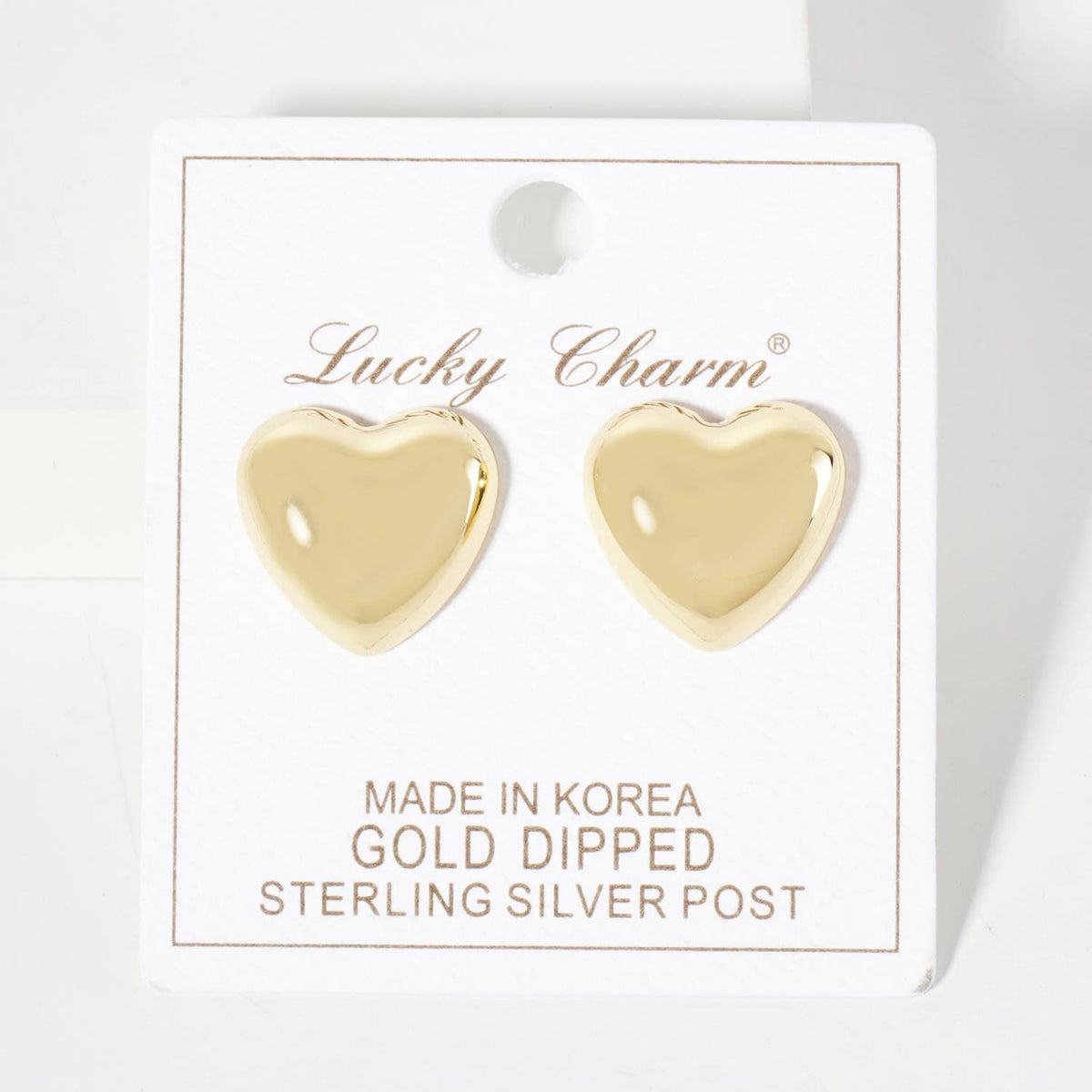 Polished Brass 17mm Heart-Shaped Stud Earrings