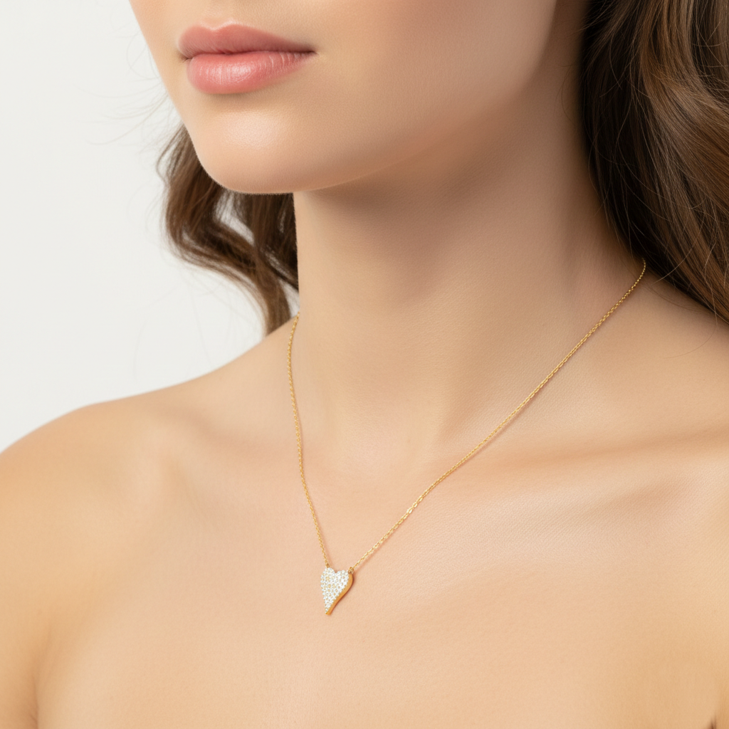 Dainty Pave CZ Elongated Heart Pendant Necklace