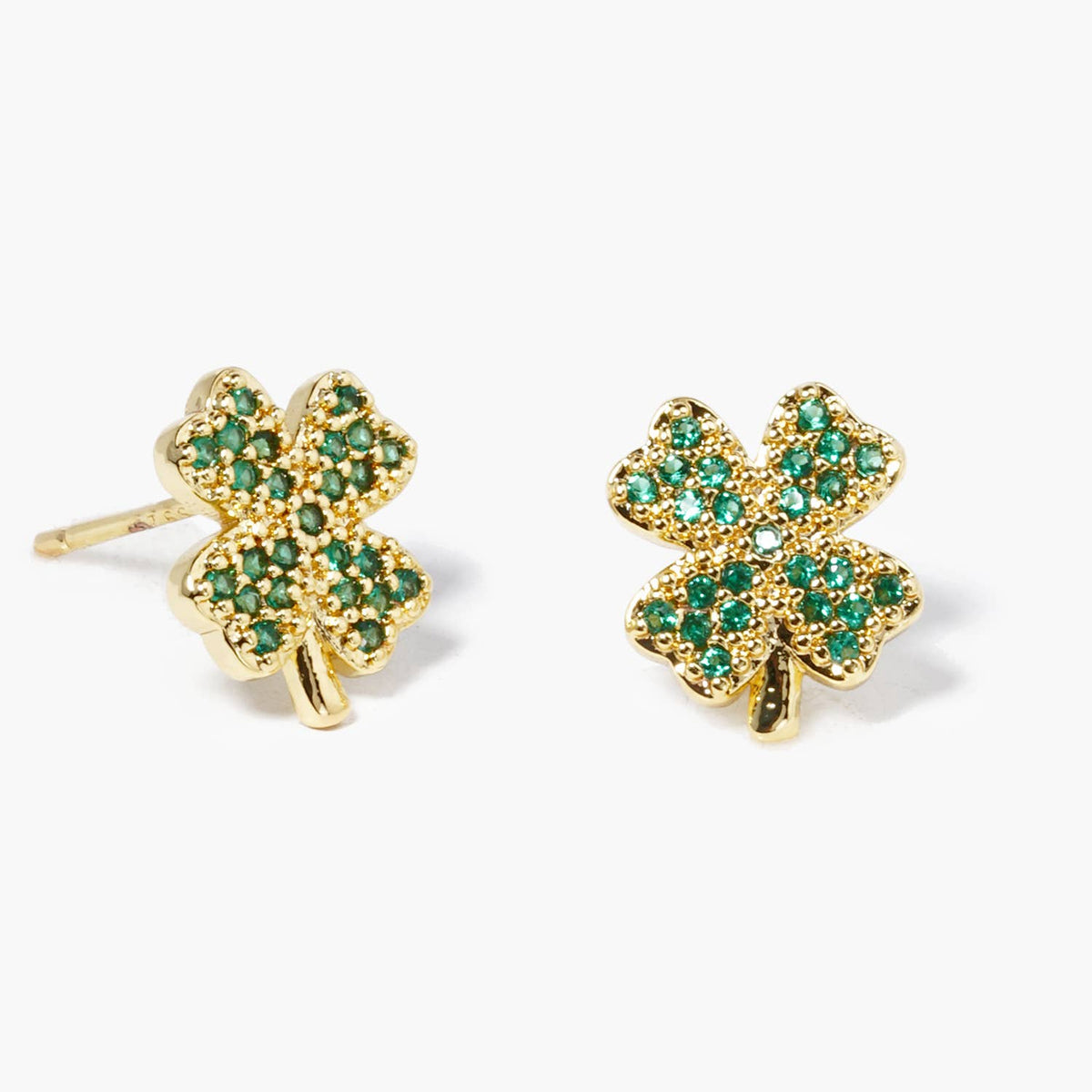 18K Gold Dipped CZ Pave Clover Stud Earrings