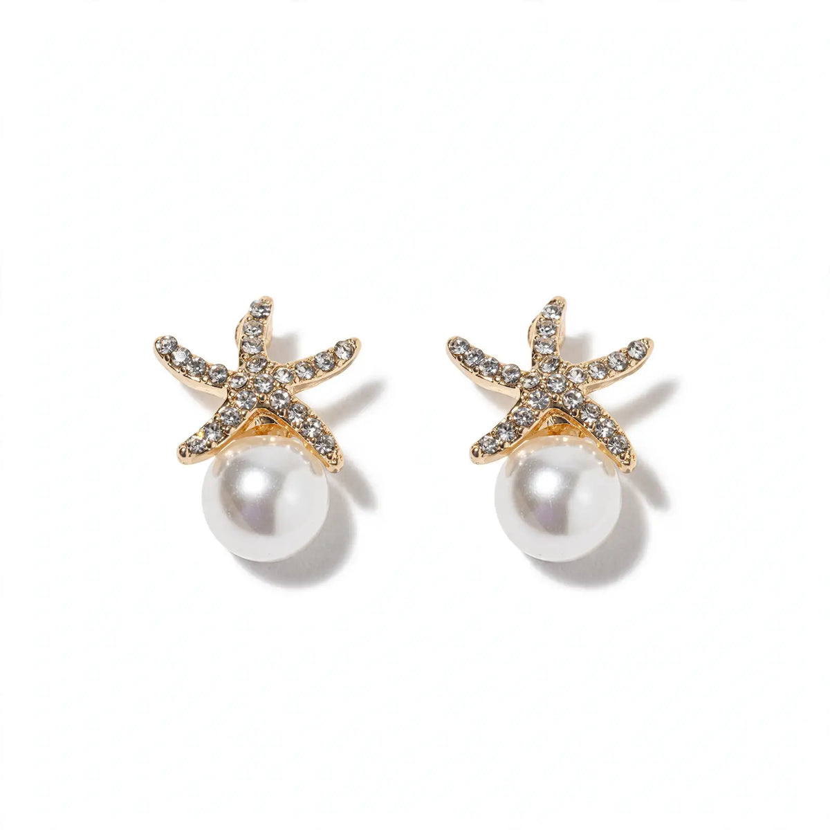 Starfish Pearl Stud Earrings – Crystal Starfish with Pearl