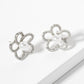 Botanical-Theme Pave-Set Pearl Flower Stud Earrings