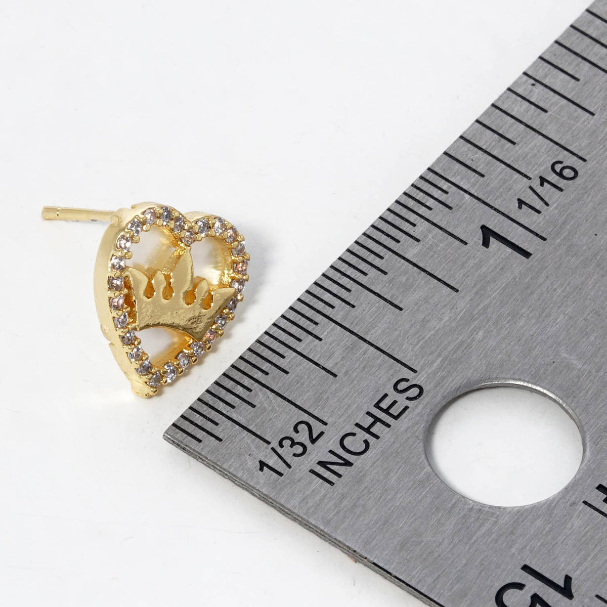 Cubic Zirconia Heart & Crown Stud Earrings