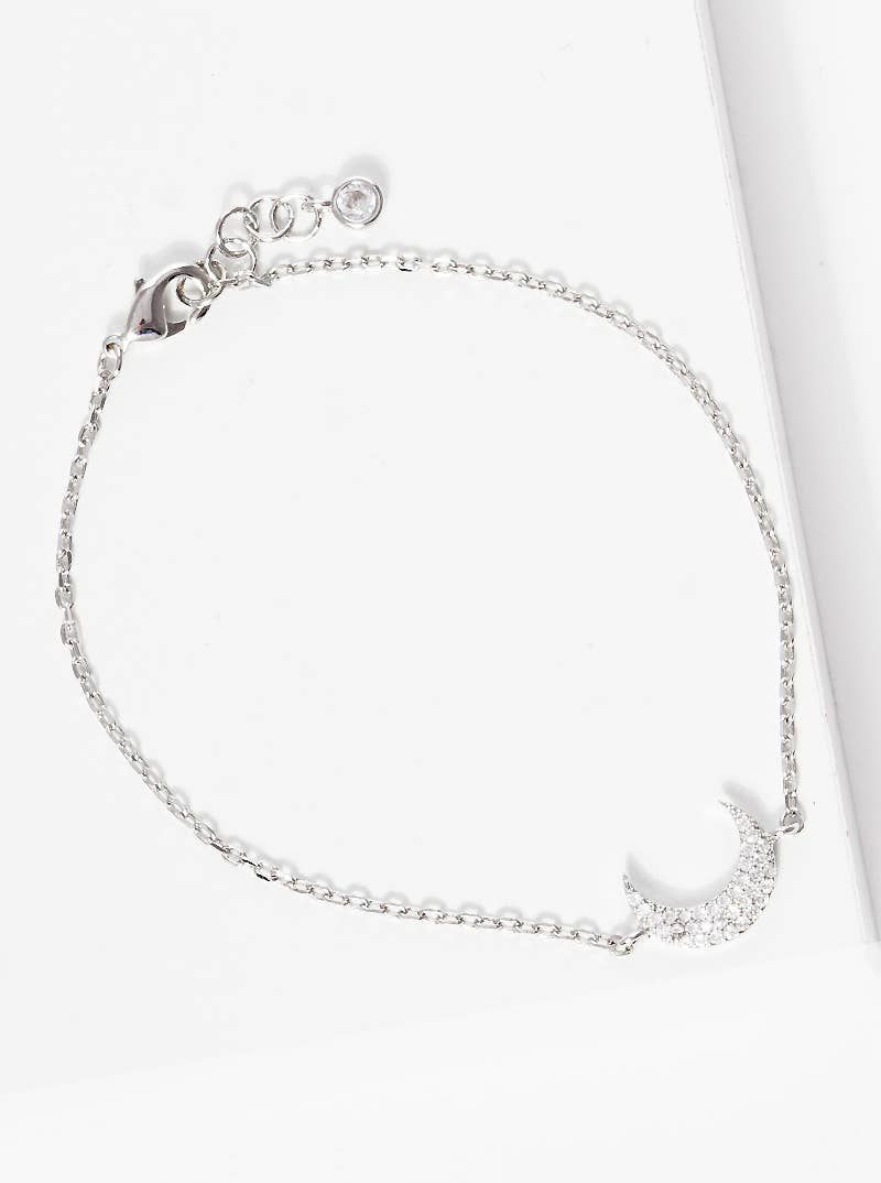 Dainty Pave Crescent Moon Chain Bracelet
