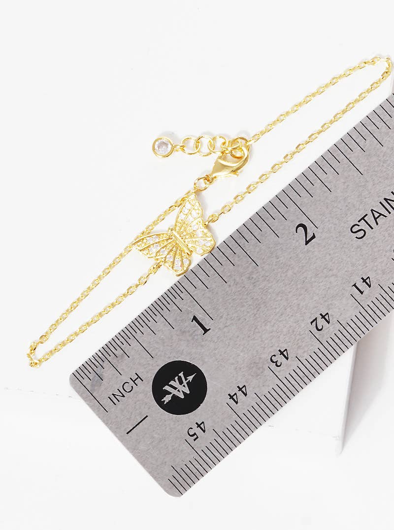 Minimalist Pavé Butterfly Charm Bracelet