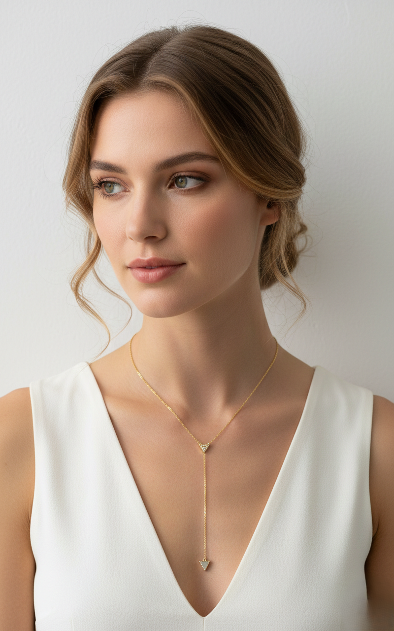 Minimalist Geometric Triangle Pavé Y-Necklace
