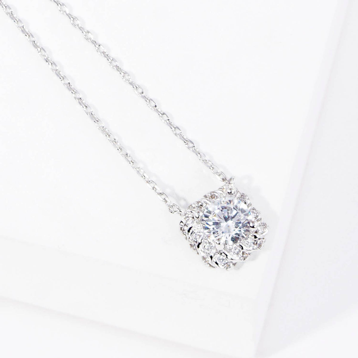 Dainty Cubic Zirconia Cushion Halo Bridesmaid Necklace
