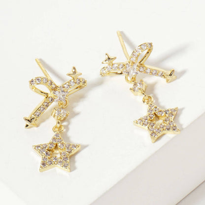 Celestial-Theme Star Drop Bow Post Earrings