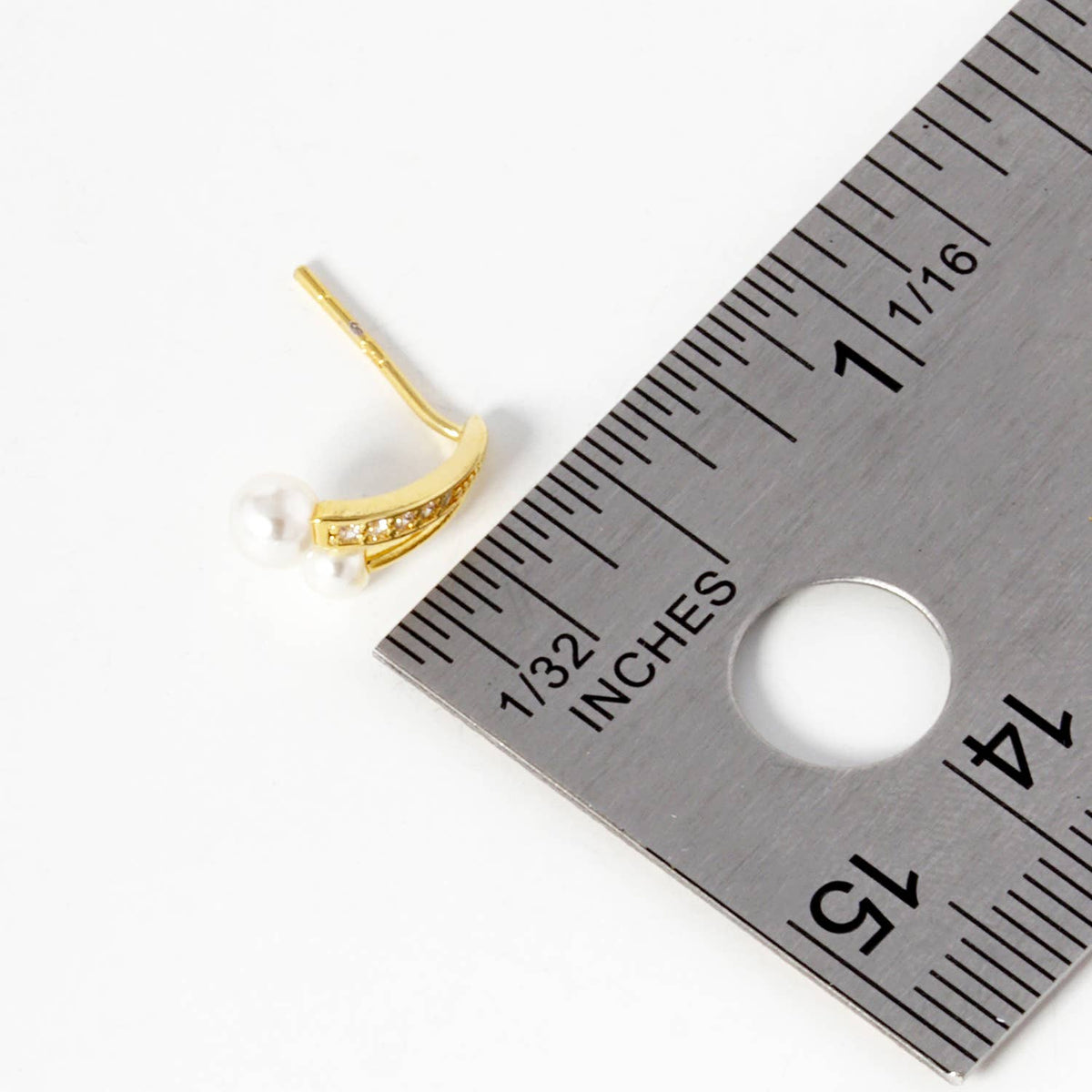 Dainty Pave Cubic Zirconia & Double Pearl Open Hoop Earrings