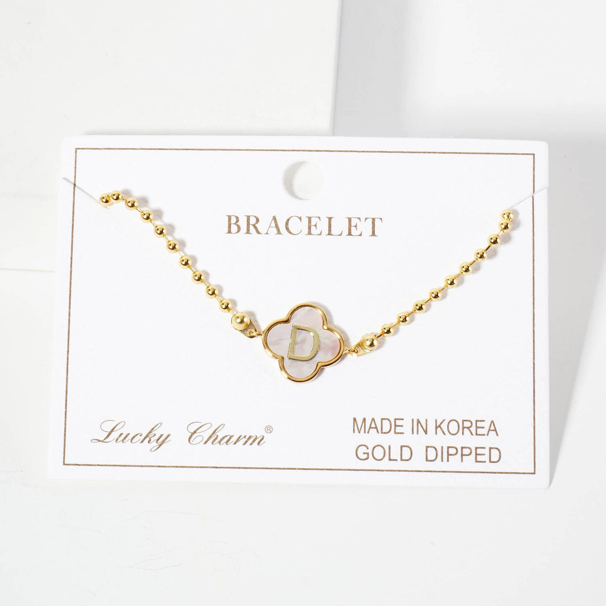 Dainty Gold Dipped Initial Clover Bracelet