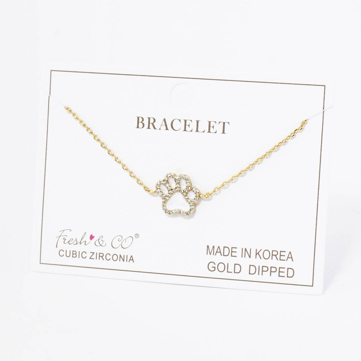 Colorful Paw Print Gold-Dipped Bracelet with Cubic Zirconia