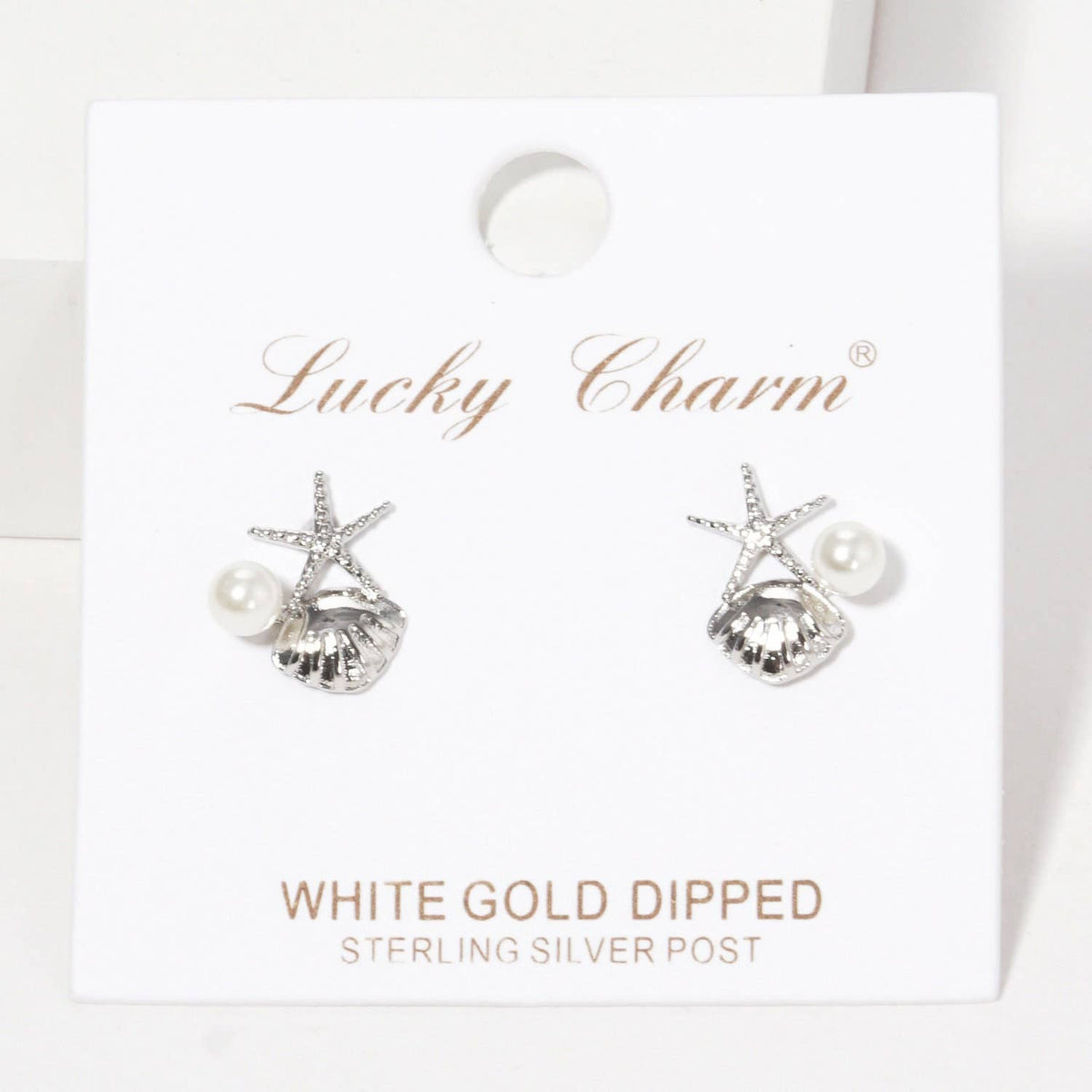 Gold Freshwater Pearl Seashell & Starfish Stud Earrings