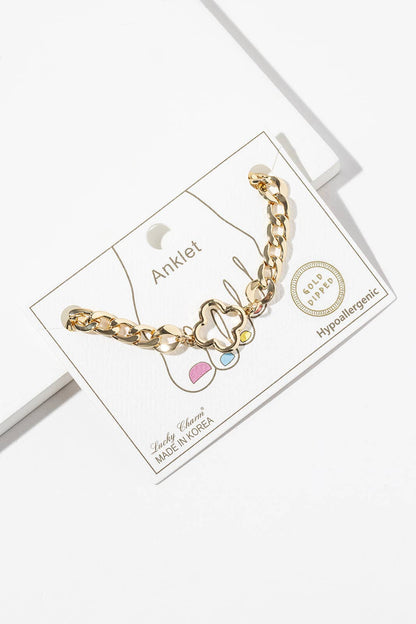 Lucky Clover Open Motif Chunky Link Anklet