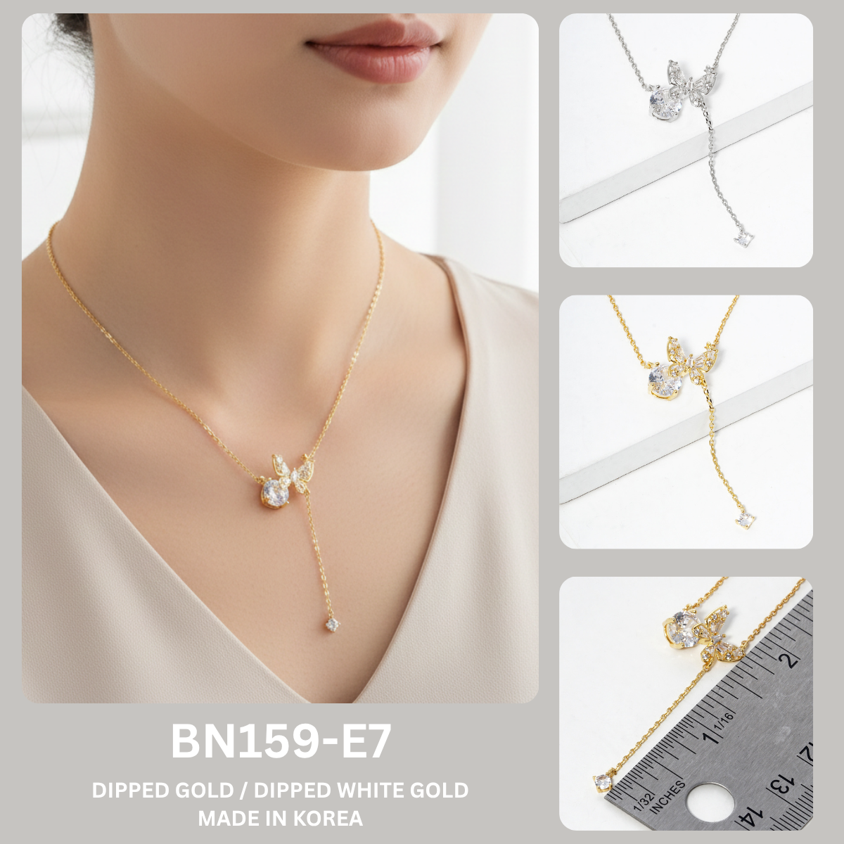 Elegant Butterfly Y-Necklace with Cubic Zirconia Drop