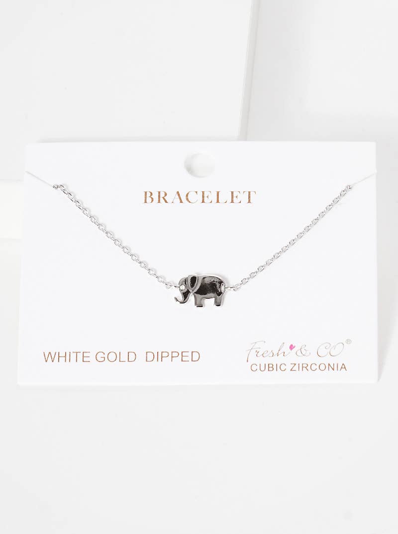 Dainty Cubic Zirconia Elephant Charm Bracelet