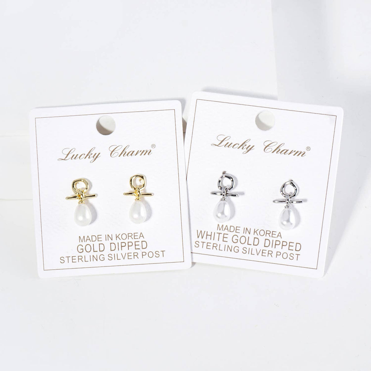 Dainty Teardrop Pearl Drop Post Earrings / 18K Gold Dipped