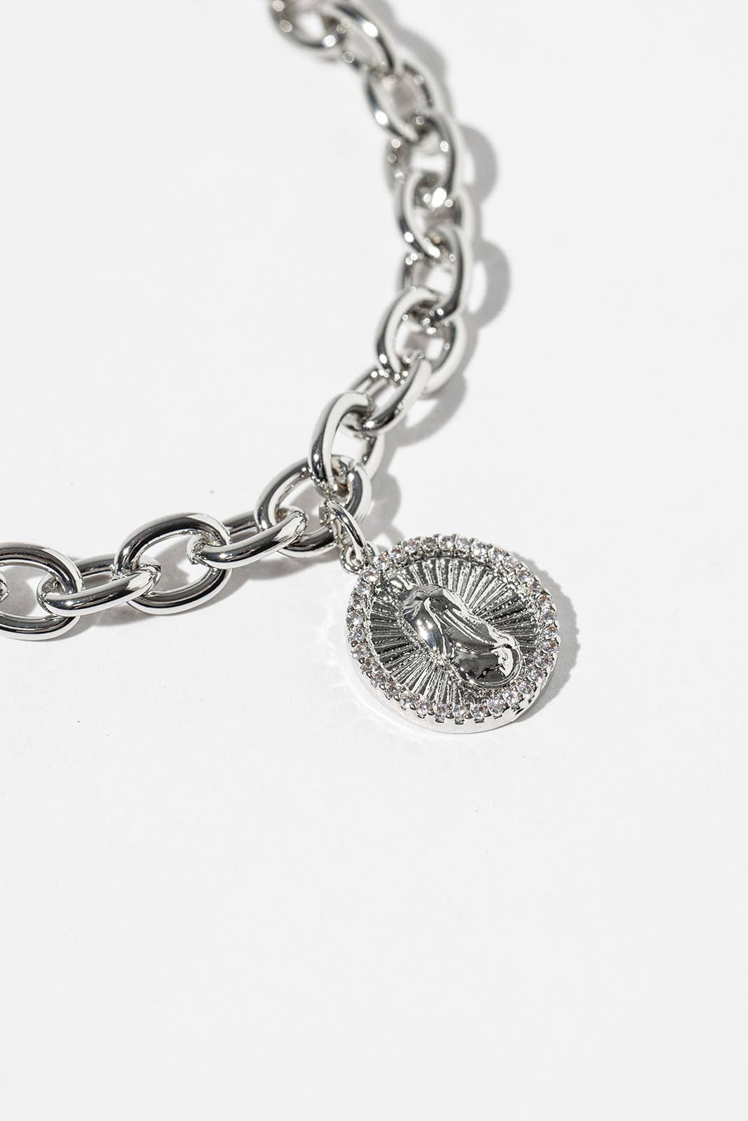 Virgin Mary Cubic Zirconia Chain Bracelet.