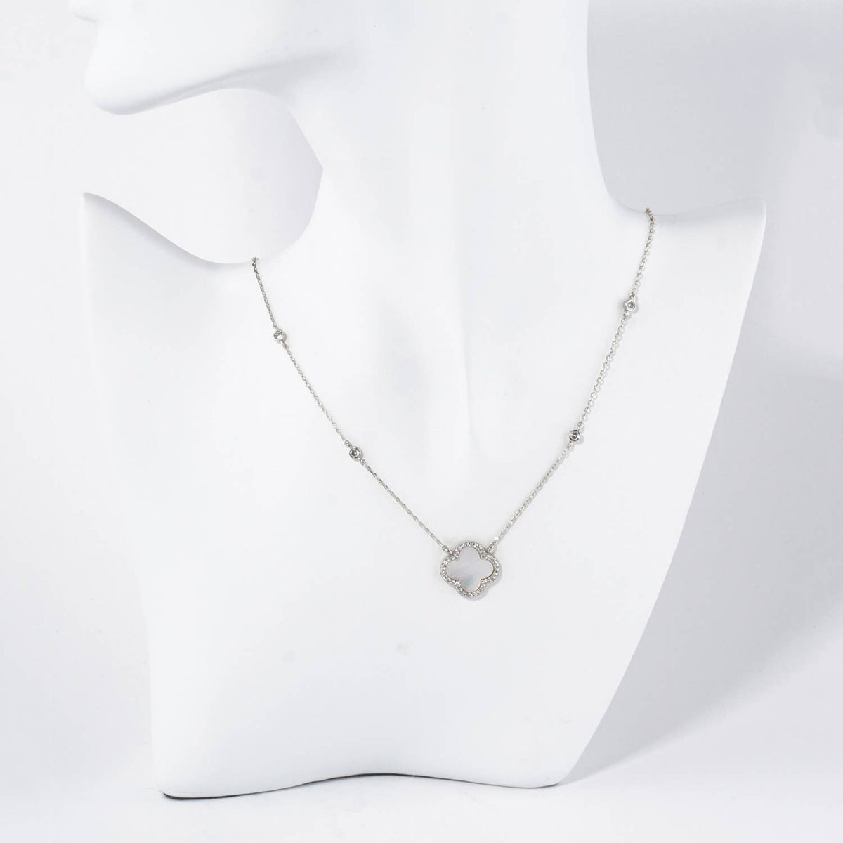 Micro Pave Set Cubic Zirconia 15mm Quatrefoil NECKLACE