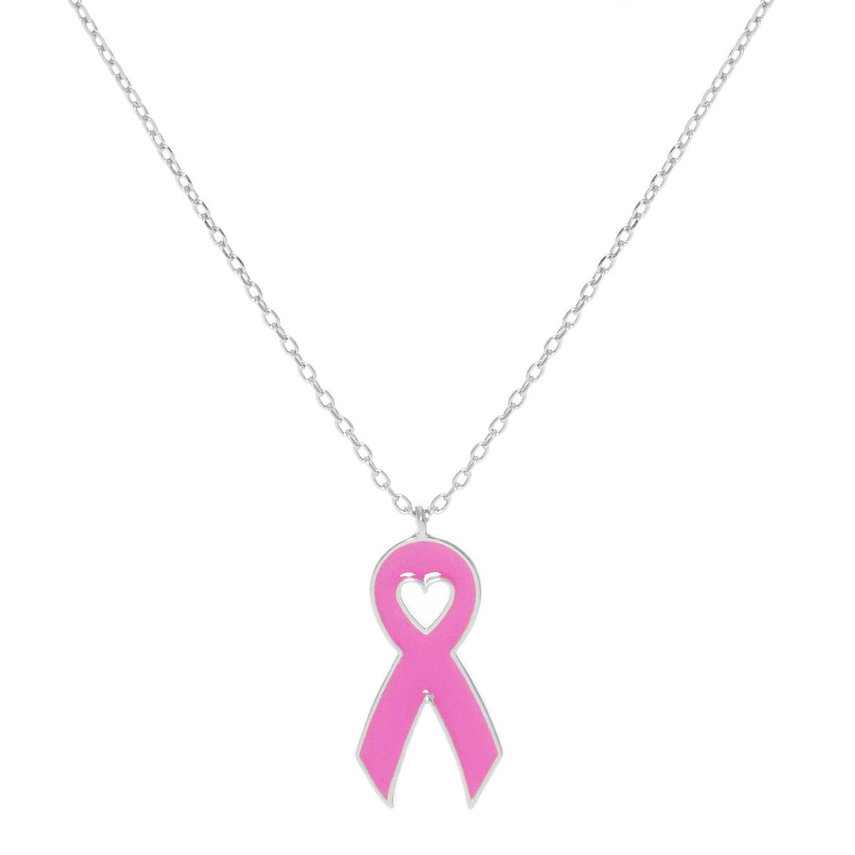 Breast Cancer Awareness Pink Ribbon Pendant Necklace