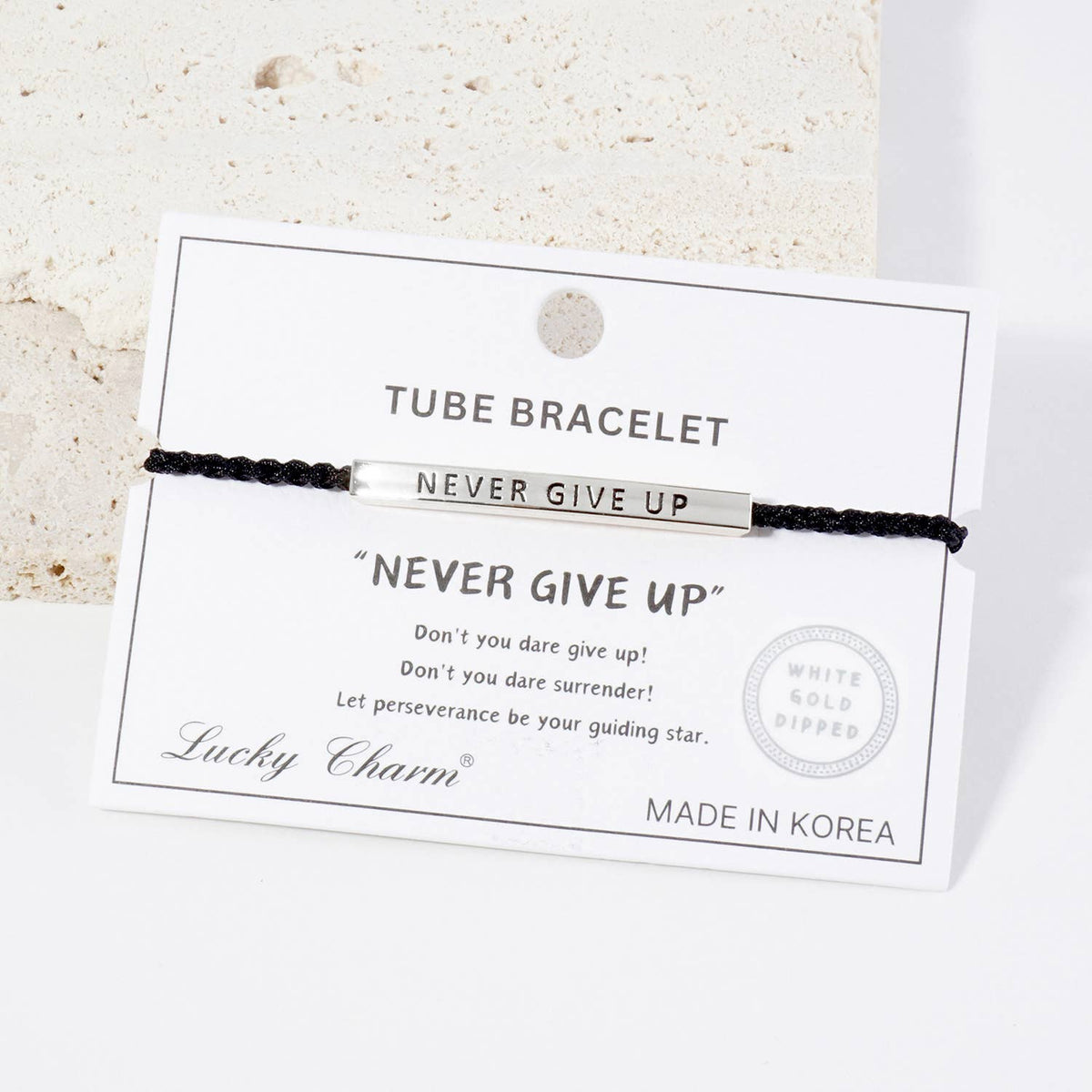 Inspirational Messages "Never Give Up" Tube Bar Bracelet