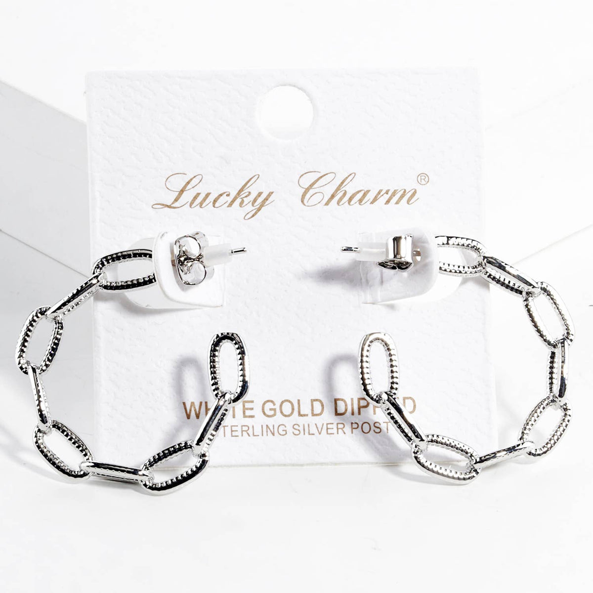 Textured Geometric Link Hoop Earrings