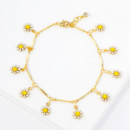 Botanical-Theme Enamel Flower Charms Chain Bracelet