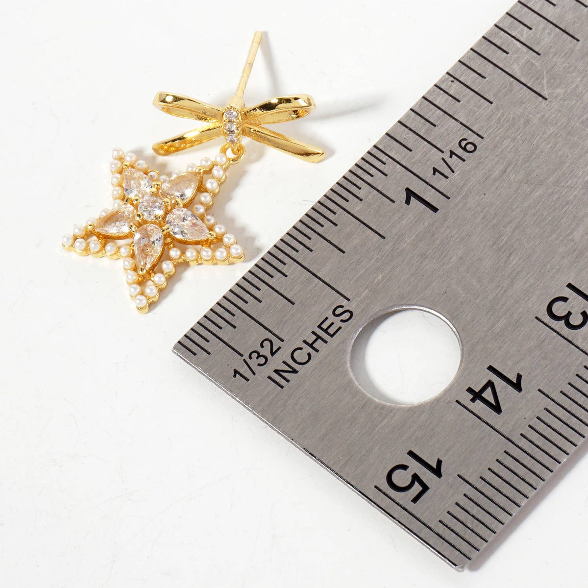 Pearl-Beaded Star Drop 18K-Gold-Dipped Bow Earrings