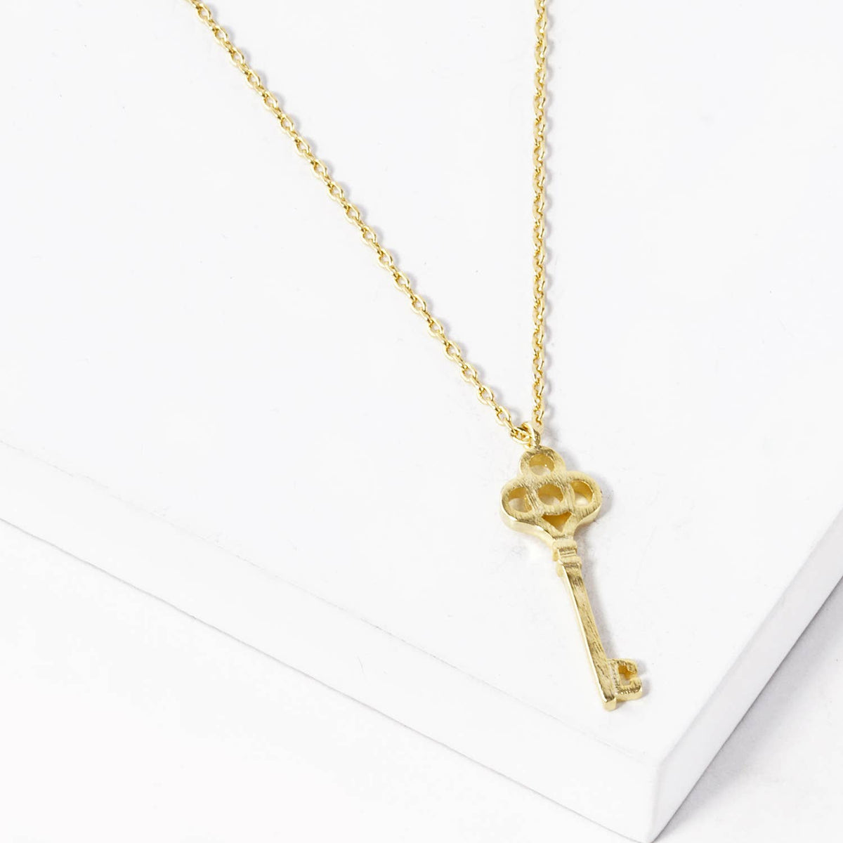 18K Gold Dipped Brushed Brass Key Pendant Necklace