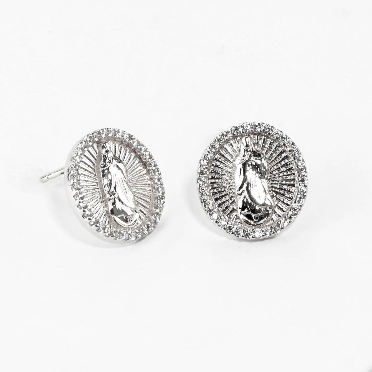 Dazzling Virgin Mary Oval Stud Earrings