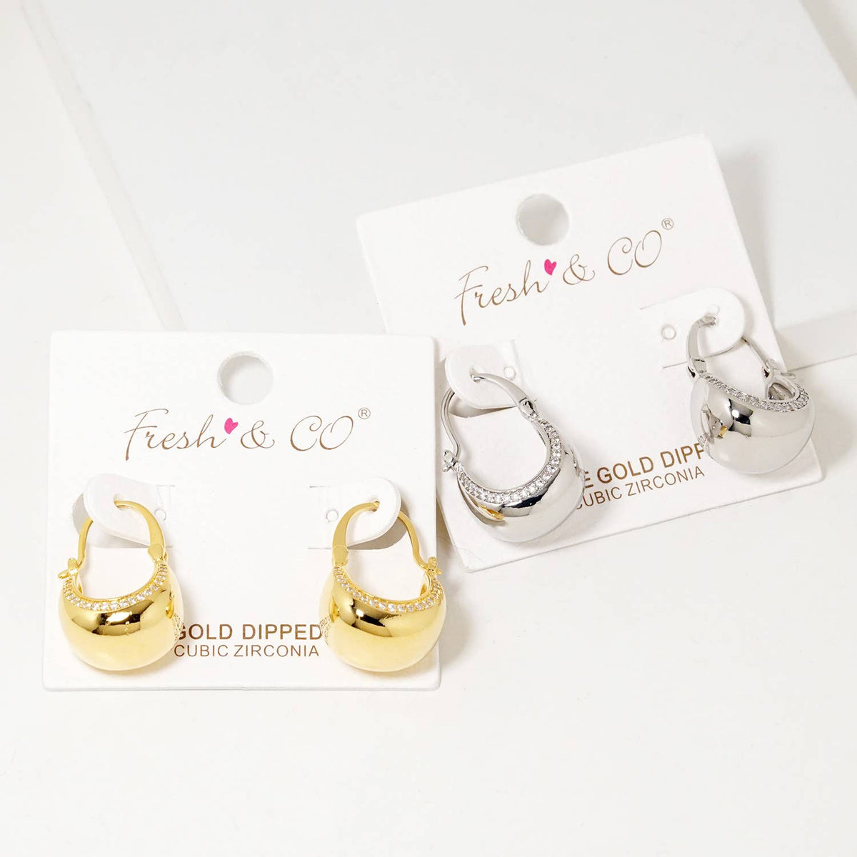 Minimalist Pave Inset Dome Huggie Hoop Earrings