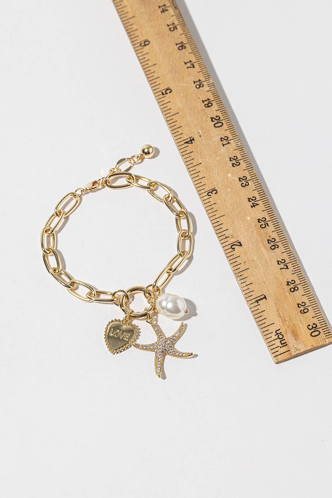 Starfish, Pearl, & "Love" Heart Charm Bracelet