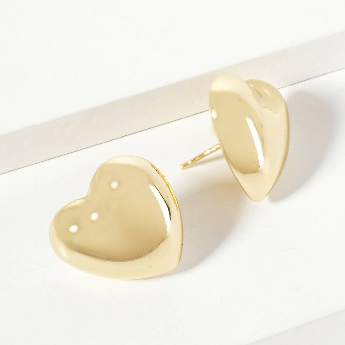 Polished Brass 17mm Heart-Shaped Stud Earrings