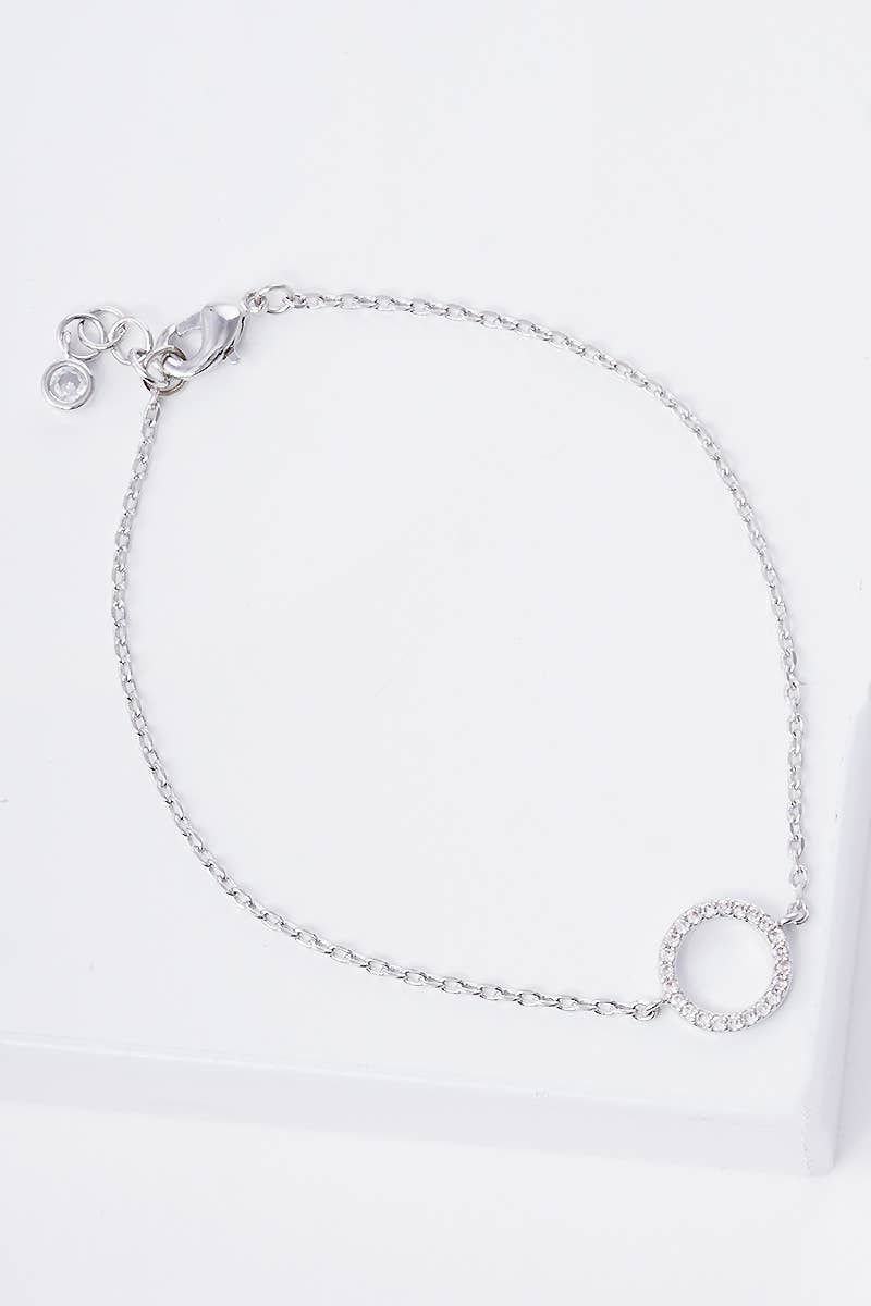 Dainty Pavé Circle Charm Chain Bracelet