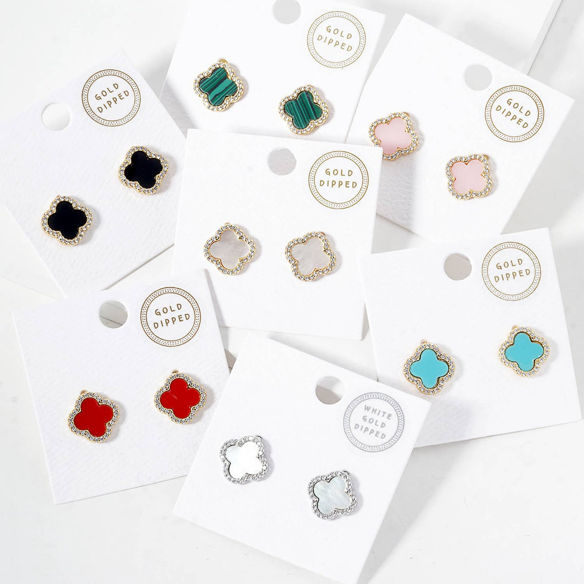 Dainty Pave Clover Stone Stud Earrings