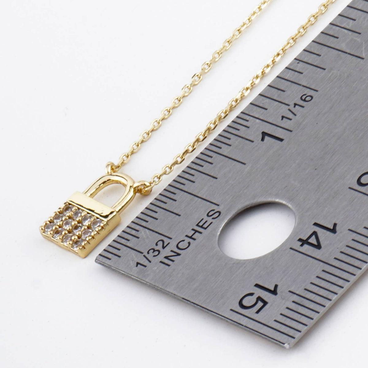 Pave Set Cubic Zirconia Padlock Pendant Necklace / 18K Gold