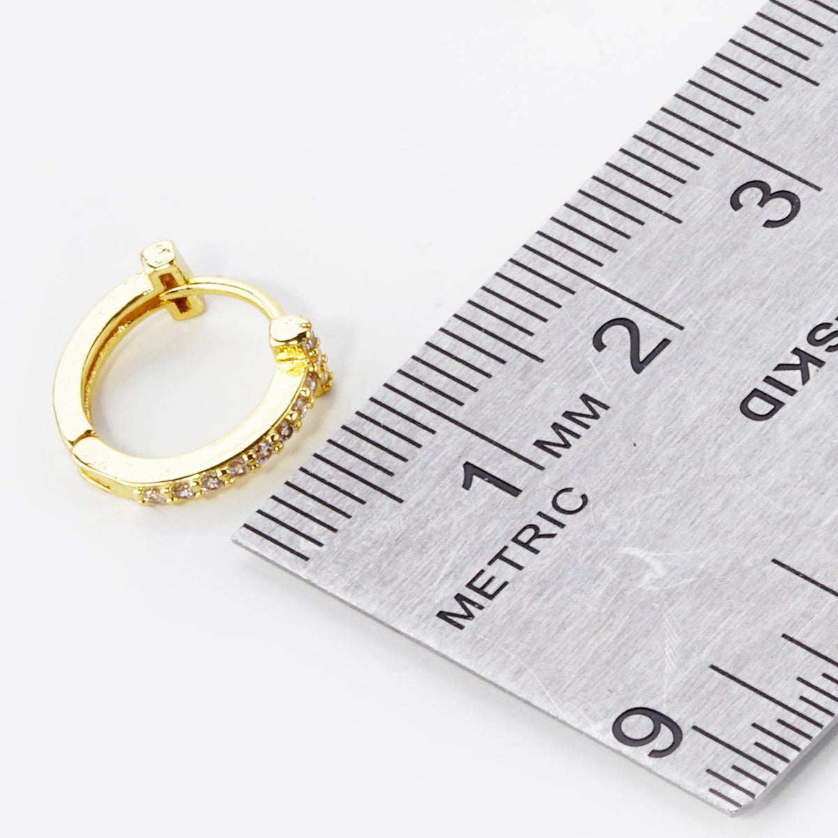 T Shape Cubic Zirconia 12mm Huggie Hoop Earrings.