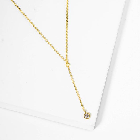 14K Gold Plated Dainty CZ Drop Lariat Necklace