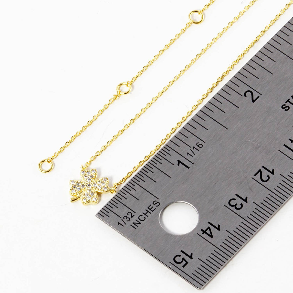 Pavé CZ Four-Leaf Clover Charm Necklace