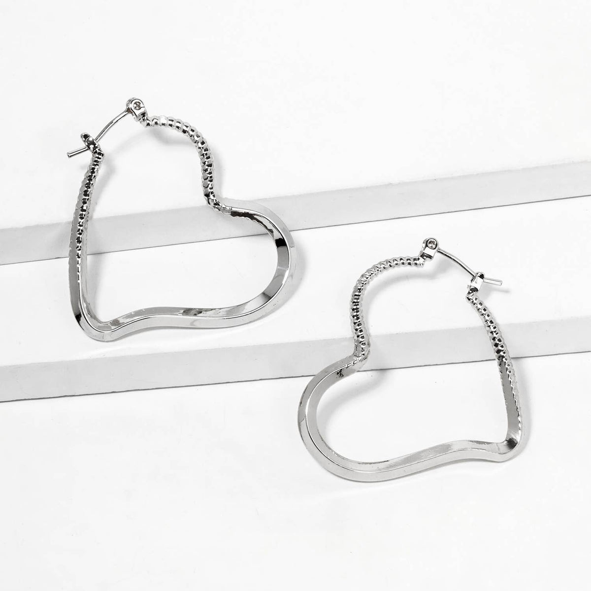 Textured Open Heart Hoop Earrings