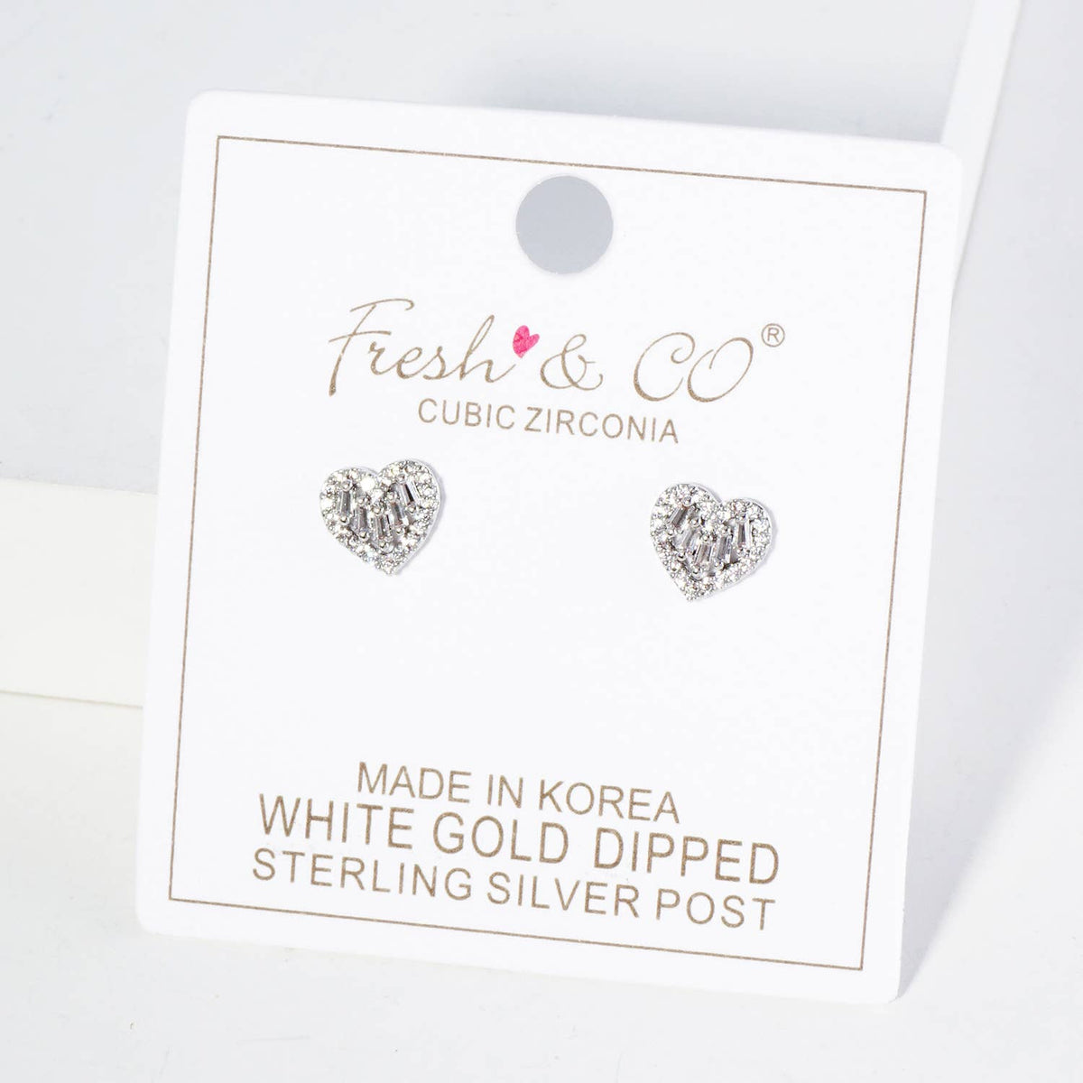 Dainty Cubic Zirconia Heart Stud Earrings