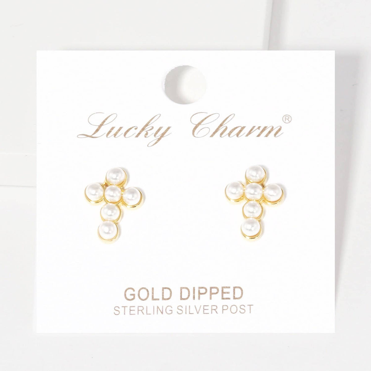 Gold Freshwater Pearl Cross Stud Earrings