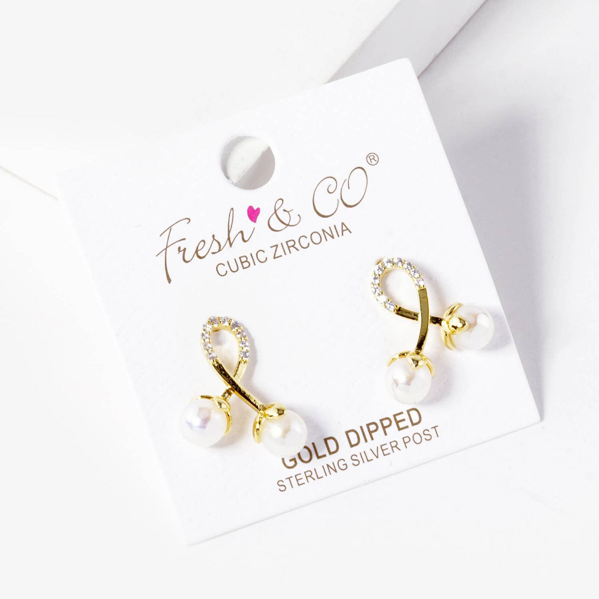 Dainty Spiral Grid Pearl & Cubic Zirconia Stud Earrings