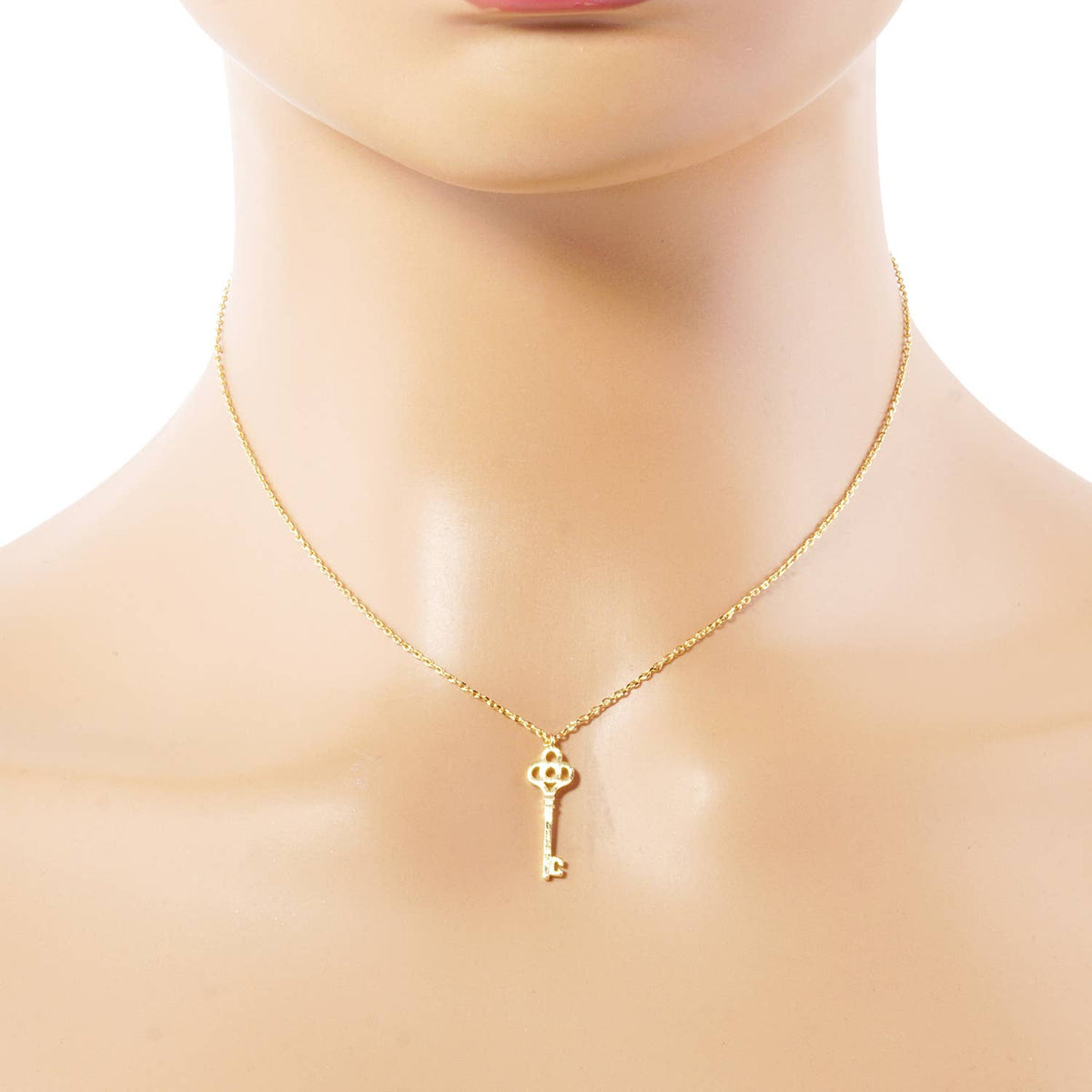 18K Gold Dipped Brushed Brass Key Pendant Necklace