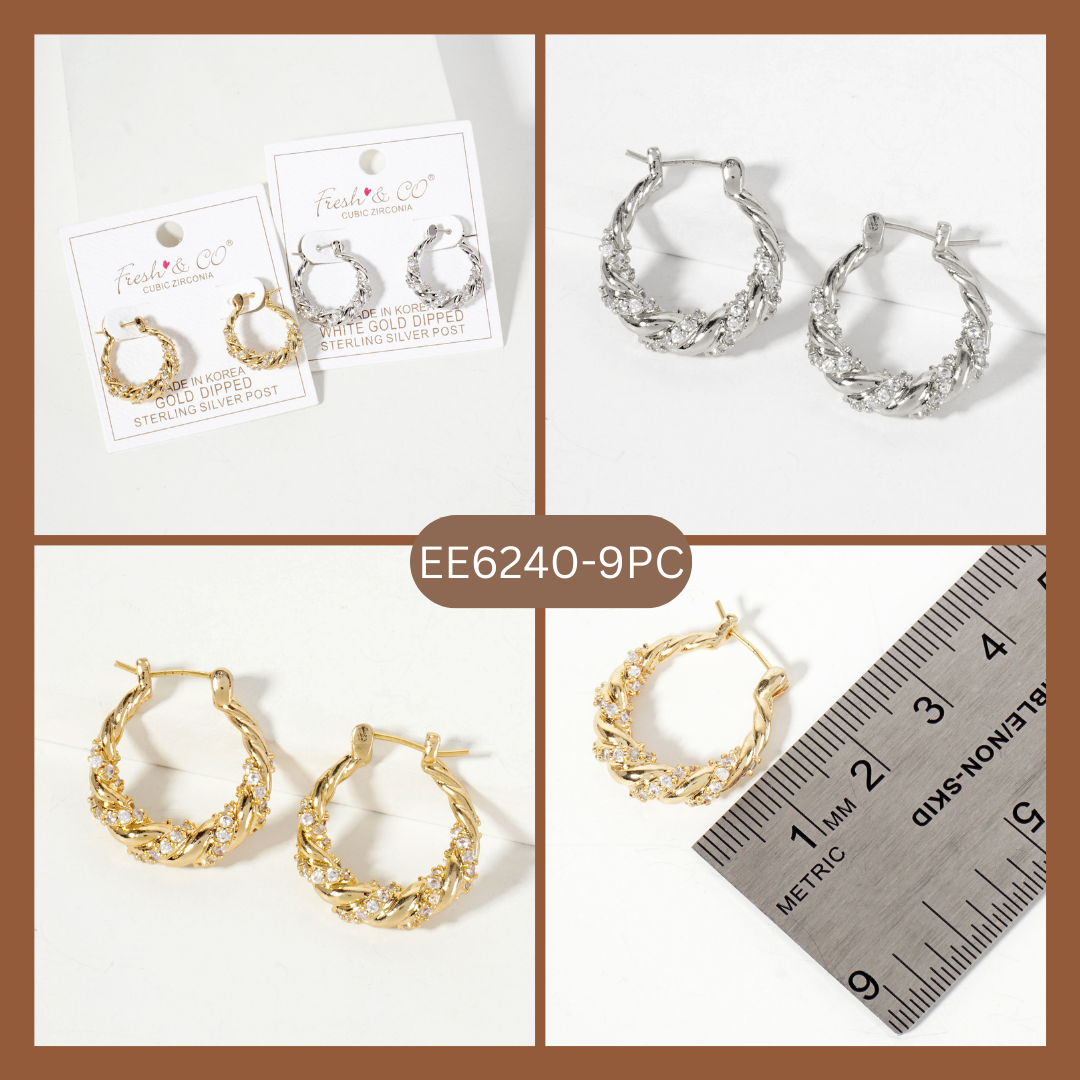 Rolled Design Single Row Embellishment 20mm Hoop Earrings