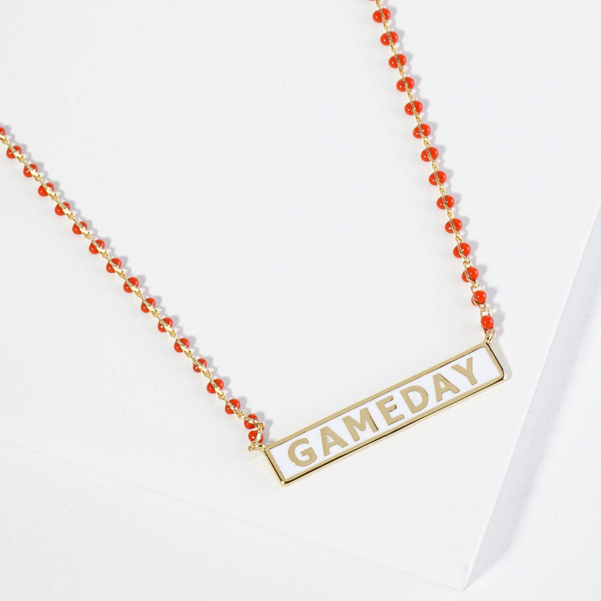 18K GOLD ENAMEL GAME DAY PENDANT GLASS BEADED CHAIN NECKLACE
