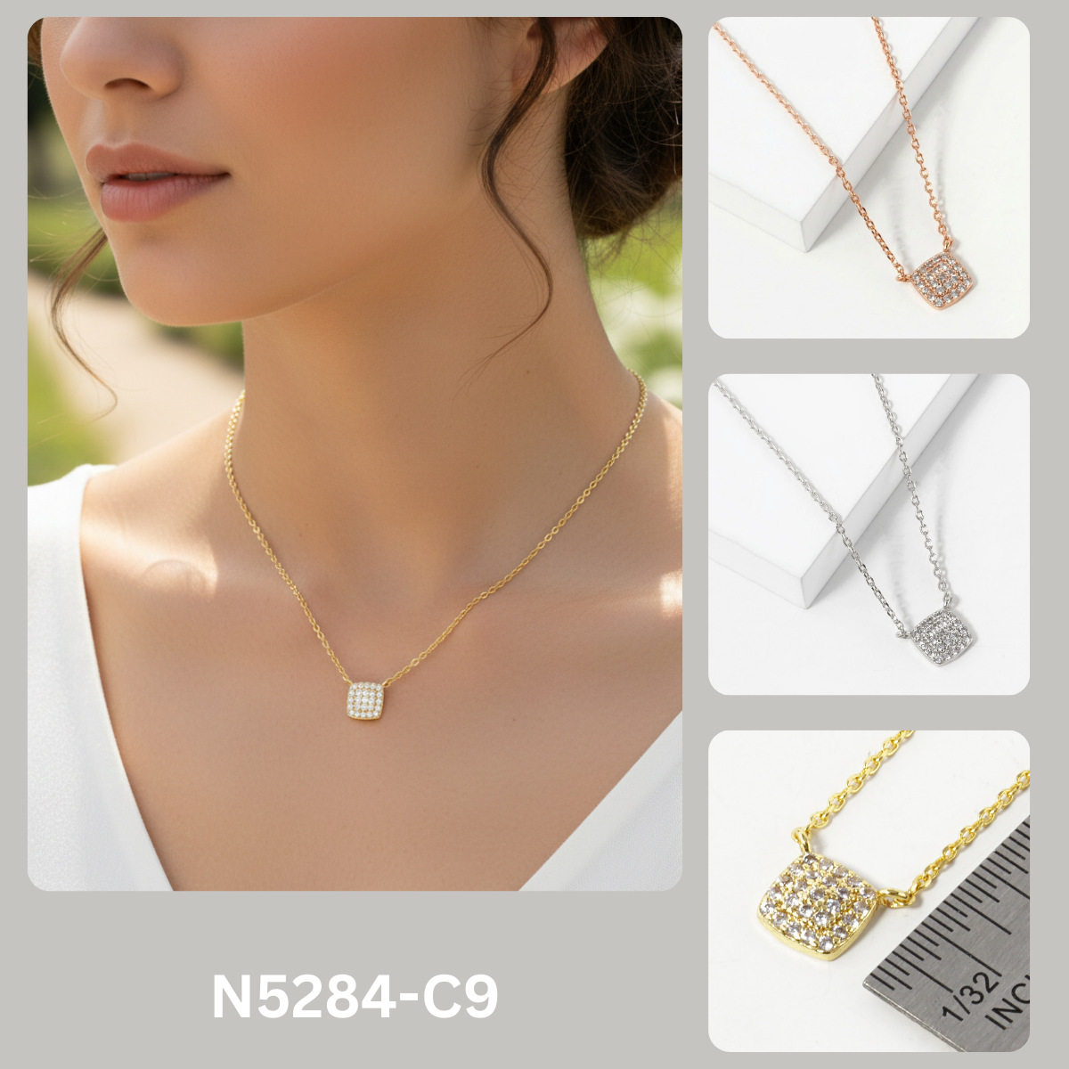 Dainty Pave Geometric Square Necklace
