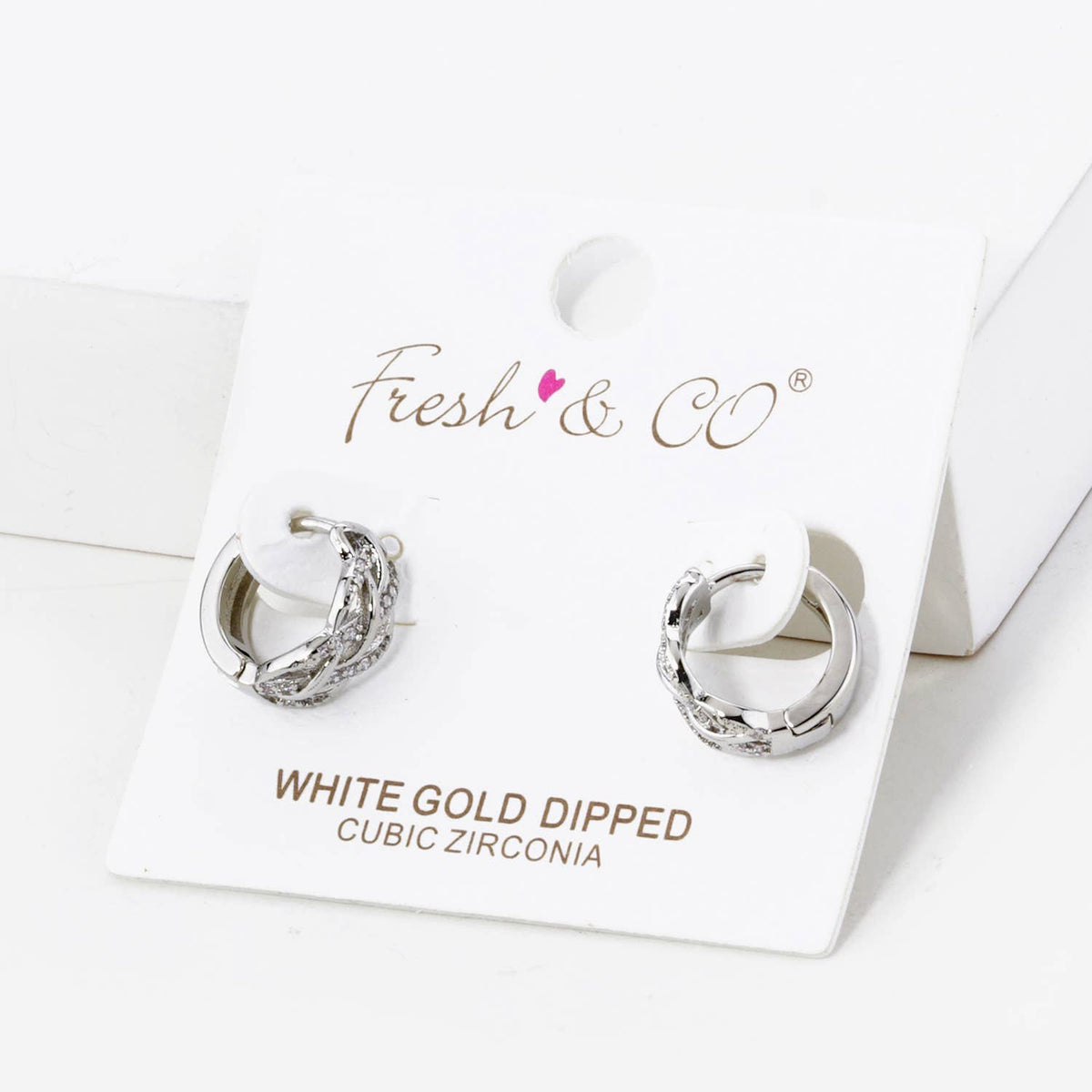CUBIC ZIRCONIA WEAVE TEXTURE 12MM HUGGIE HOOP EARRINGS