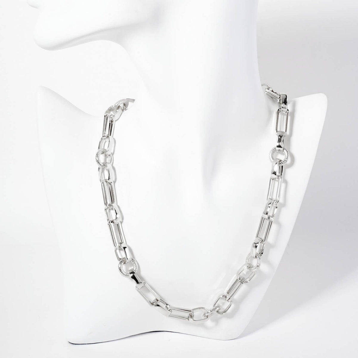 18K-Gold-Dipped 17-12mm Textured Geometric Chain Necklace