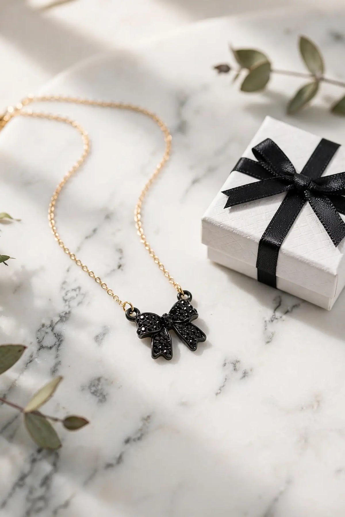 Enamel Crystal Bow Pendant Necklace – Pavé Bow on Chain